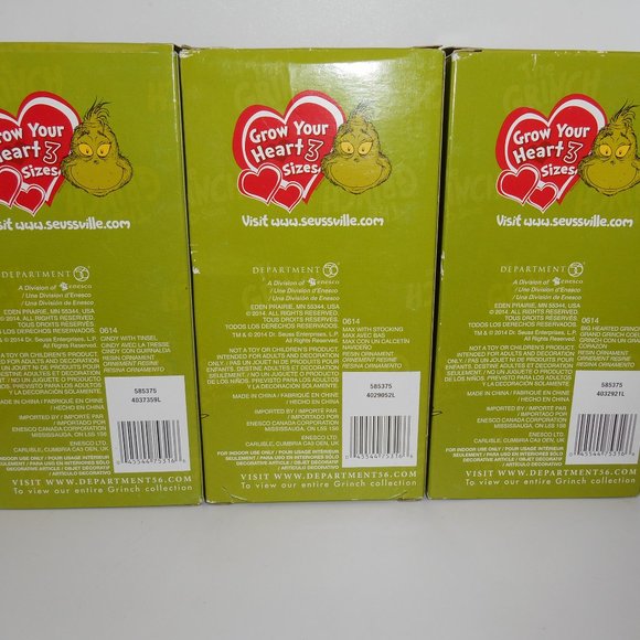 LOT OF 3 DEPARTMENT 56 2014 THE GRINCH ORNAMENTS BIG HEARTED GRINCH - CINDY- MAX - Picture 3 of 10